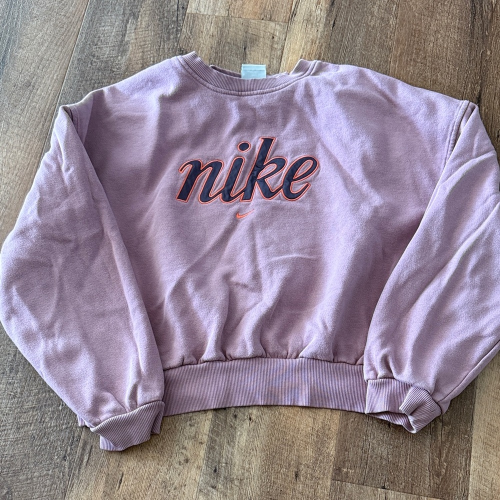 Nike Women's Dusty Lavender Crew Sweatshirt with Orange Trim Logo